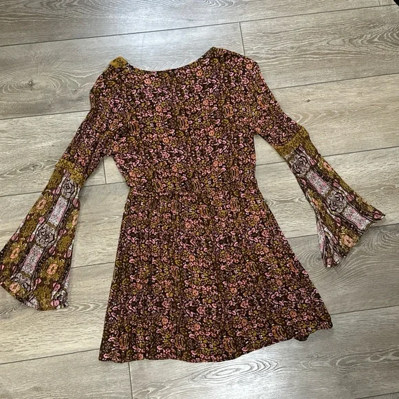 Rebellion Floral Bell Sleeve Prairie Mini Dress in Fall Colors - Picture 10 of 12